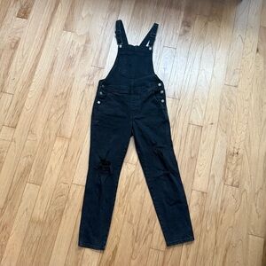 Old Navy Black Distressed Denim Overalls